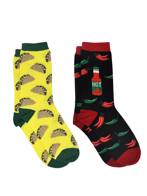 Women's Tacos & Hot Sauce Chili Peppers Food Novelty Socks (2 Pairs) – Open  and Clothing