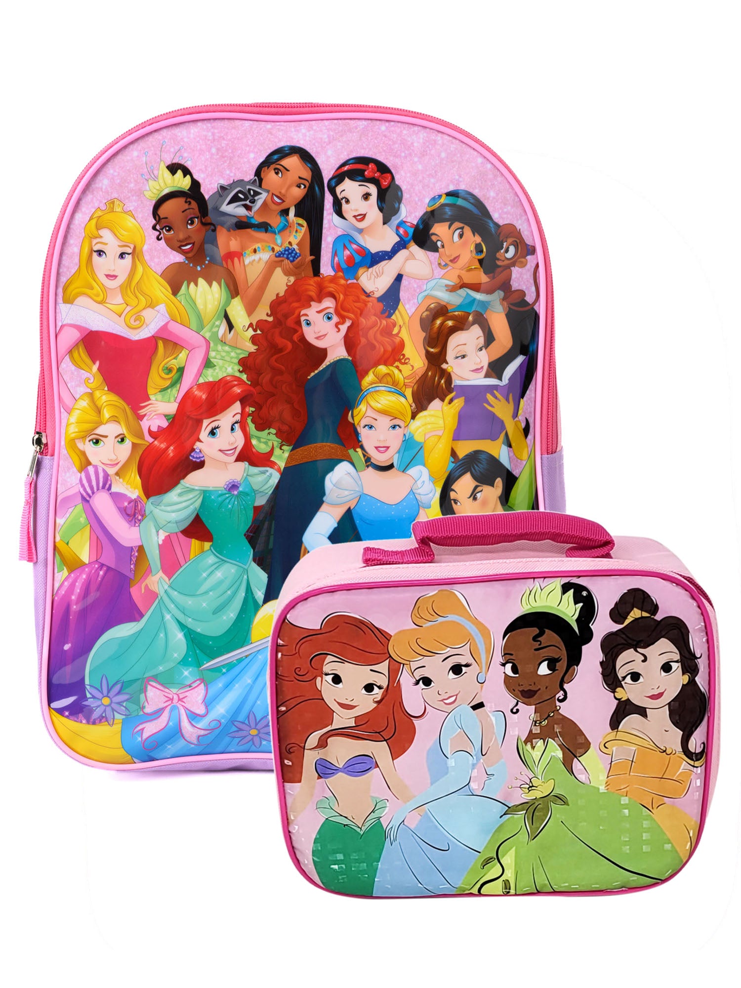 Disney Princesses Backpack and Insulated Lunch Bag Set Tiana Ariel Gir Open and Clothing