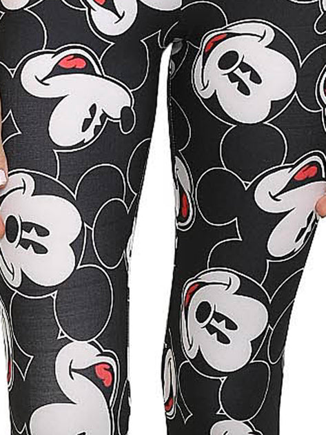Juniors Disney Mickey Mouse Faces Leggings All-Over Print Stretch
