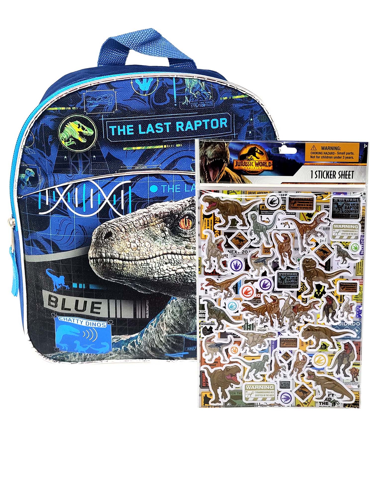 Jurassic World Mini Backpack 11 The Last Raptor w 3D Raised Sticker Open and Clothing