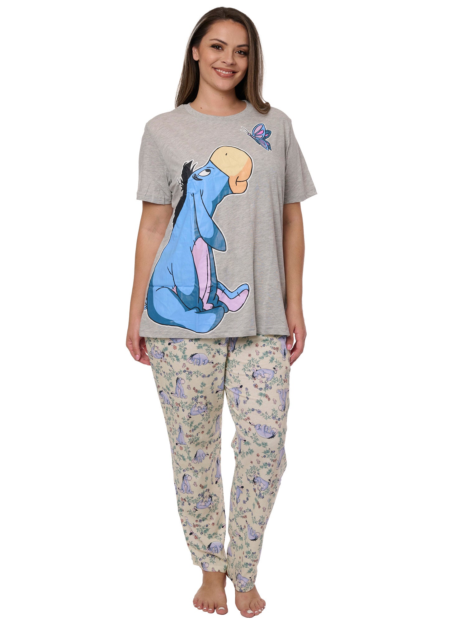 Disney Eeyore Butterfly T Shirt Watercolor Pajama Pants Women s Plus Size Set