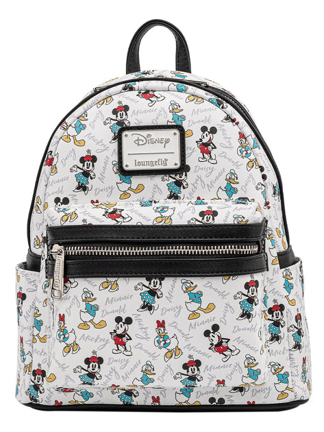 Loungefly x Disney Mickey Minnie Donald Daisy Mini Backpack & Clutch W –  Open and Clothing