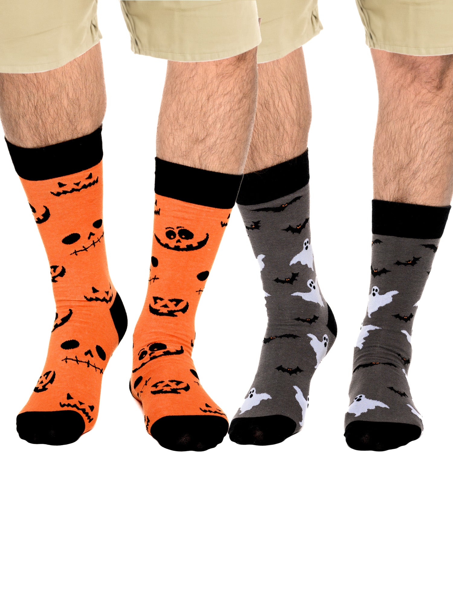 Men's Halloween Socks Jack O'Lanterns & Bats Ghosts 2-Pairs Size 10-13