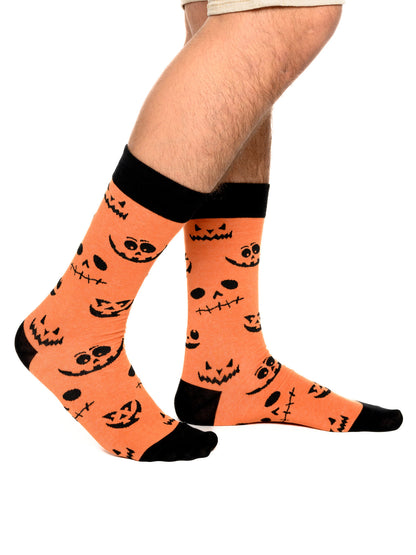 Men's Halloween Socks Jack O'Lanterns & Bats Ghosts 2-Pairs Size 10-13