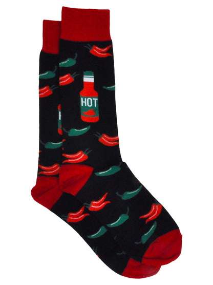 Men's Chili Pepper Hot Sauce & Pizza Novelty Dress Socks Food (2-Pair Set)