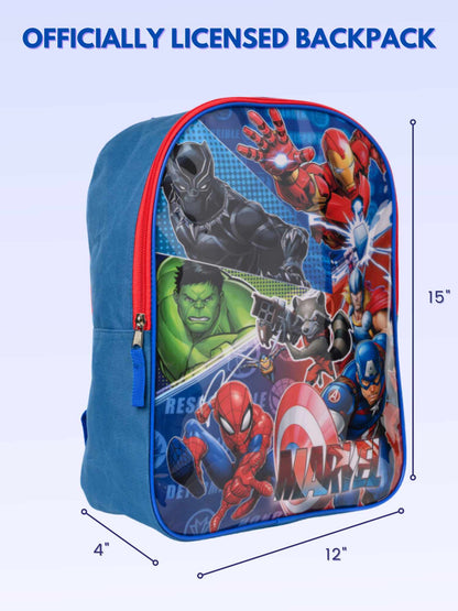 Marvel Avengers Backpack 15" Spider-Man Iron Man Thor Super Hero Boys Kids Blue