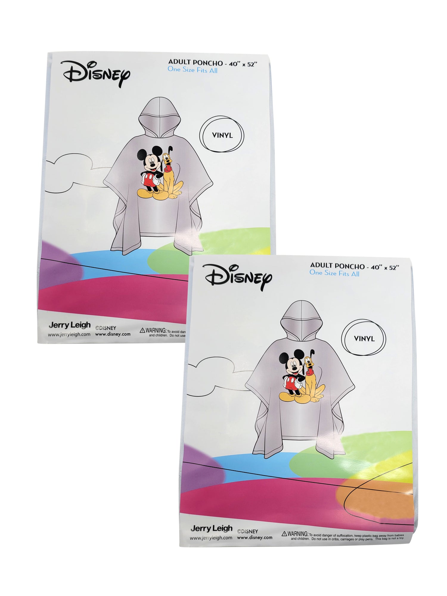 Adult Disney Mickey Mouse & Pluto Rain Poncho 2-Pack Set Water Resistant