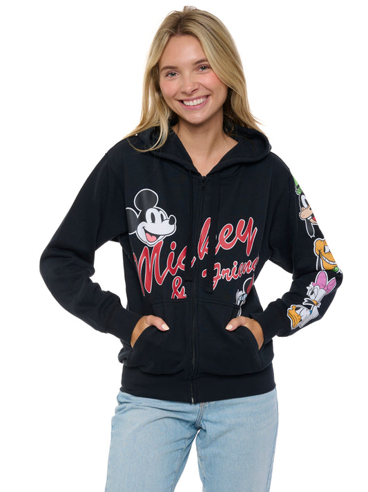 Disney Womens Mickey Mouse & Friends Hoodie Sweatshirt Black Zip Up