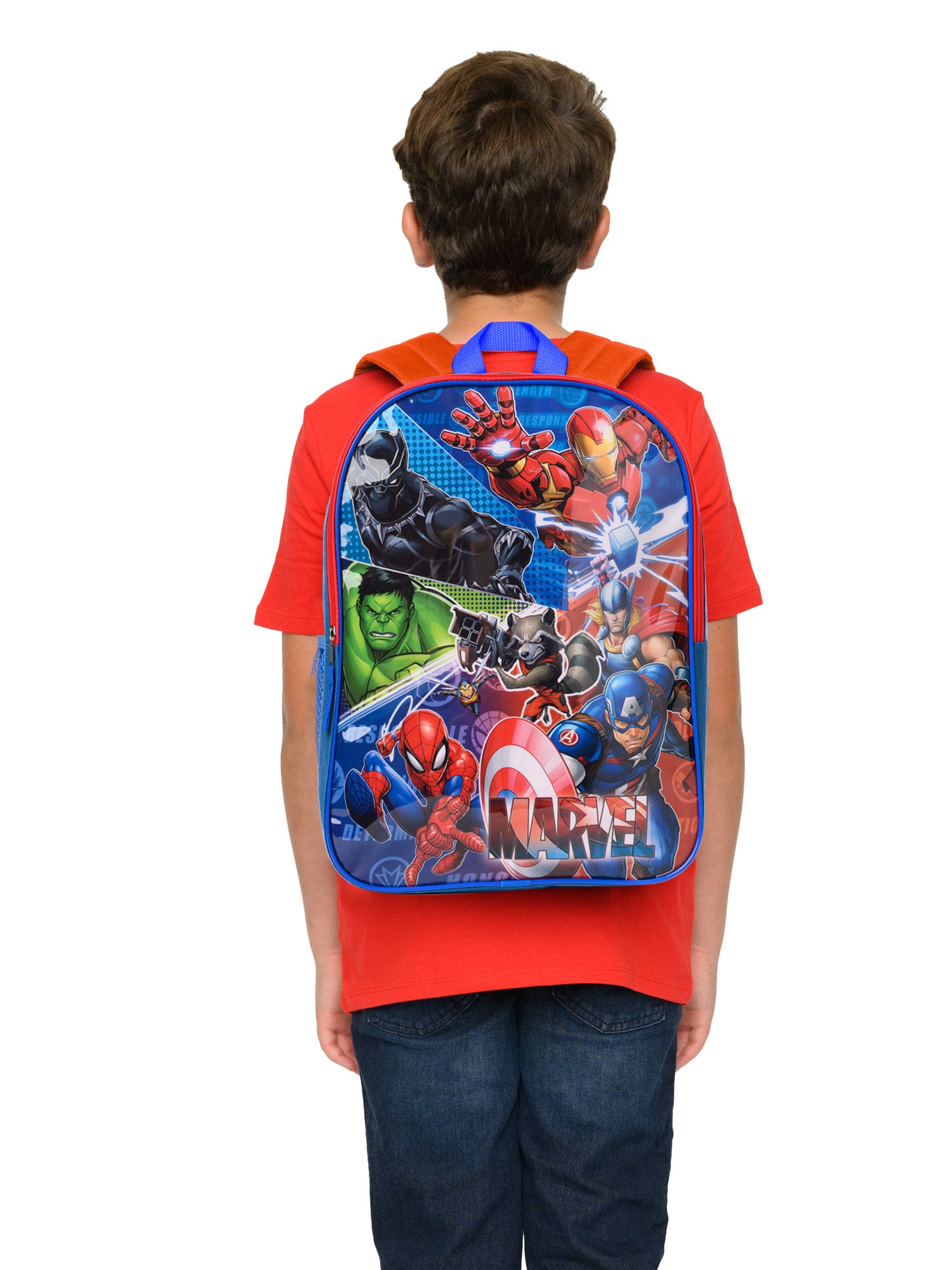 Marvel Avengers Backpack 15" Spider-Man Iron Man Thor Super Hero Boys Kids Blue