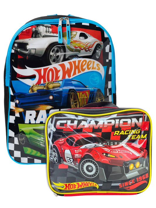 Hot Wheels Backpack and Insulated Lunch Bag 2-Piece School Set Boys Race Cars