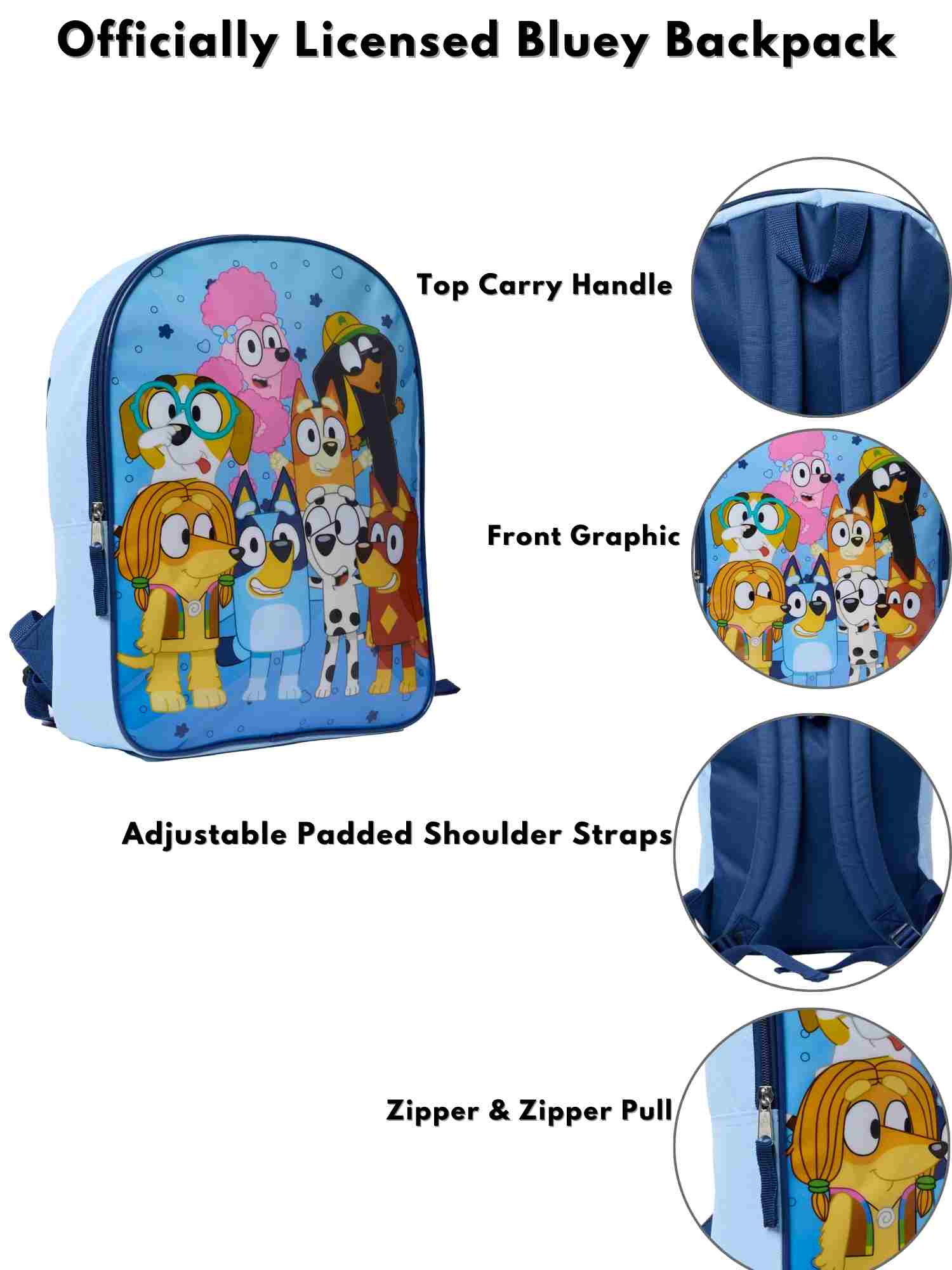 Bluey Bingo and Friends Backpack 15" School Bag Rusty Coco Snickers Indy