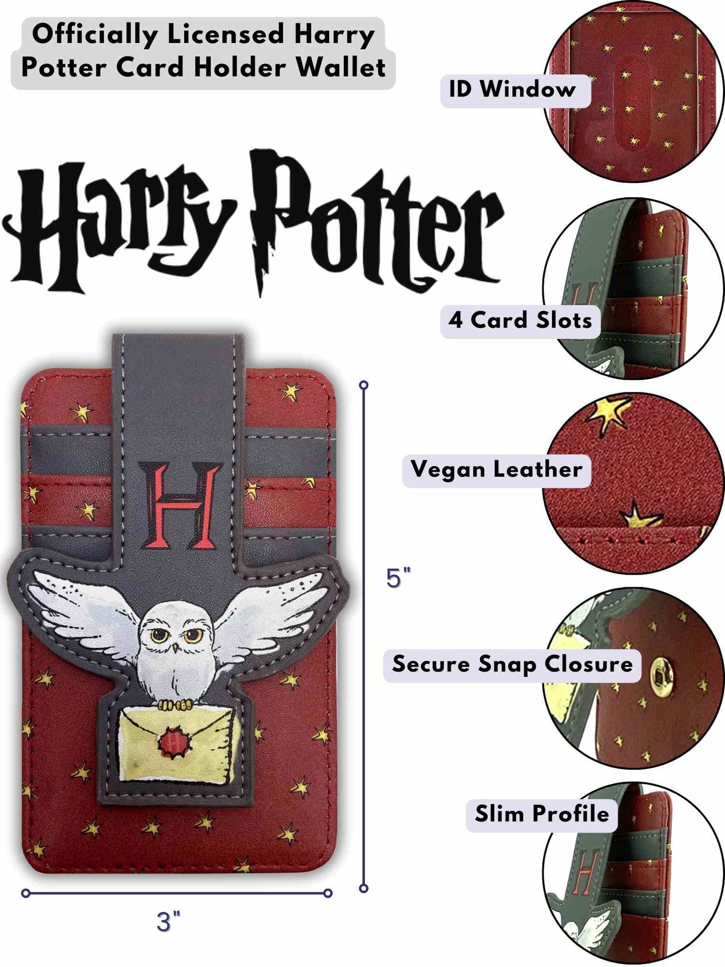 Womens Harry Potter Hedwig Owl Card Holder Wallet Button Snap Closure