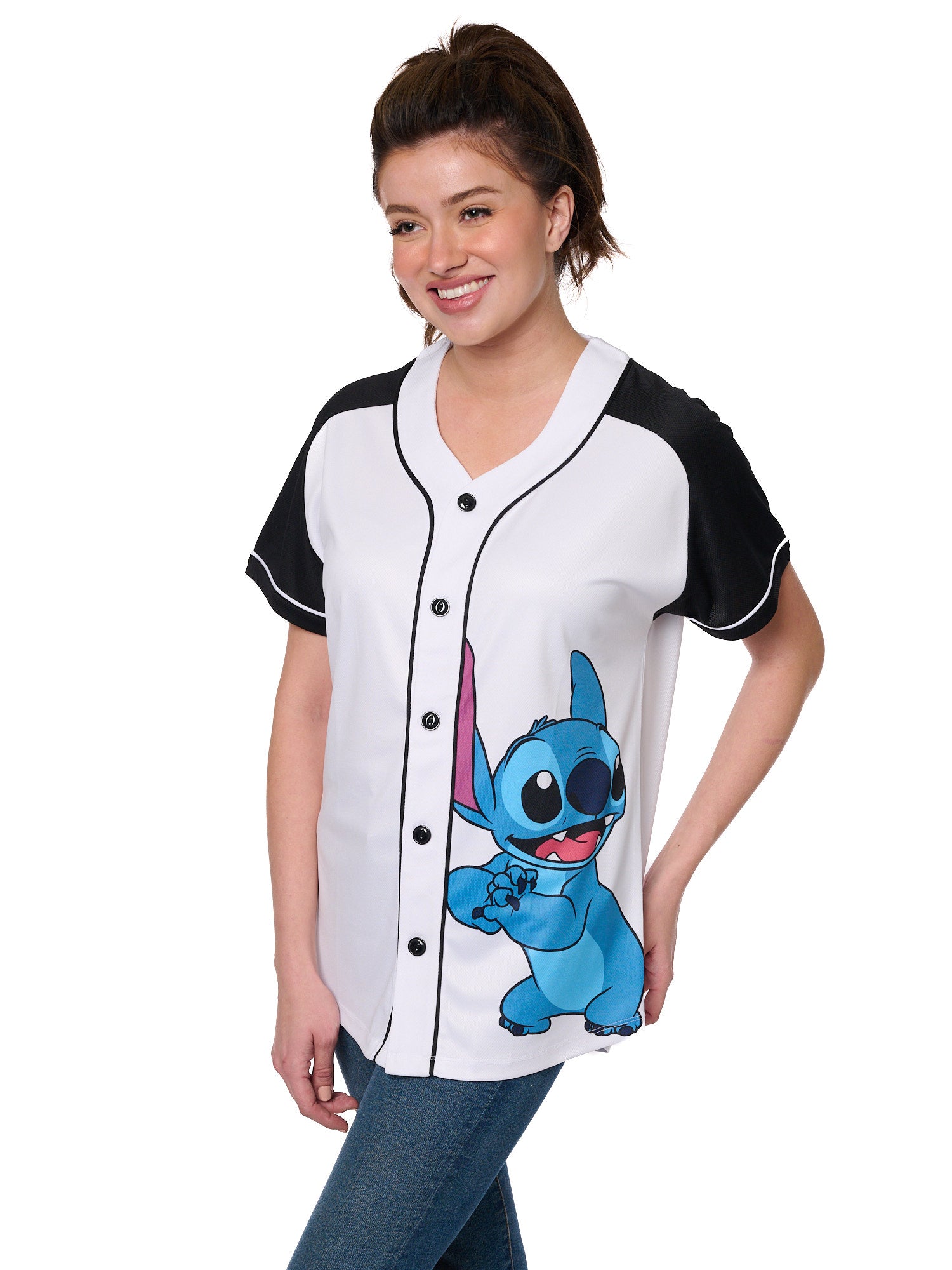 Women's Stitch Baseball Jersey Button Shirt & Disney Lounge Pants Set