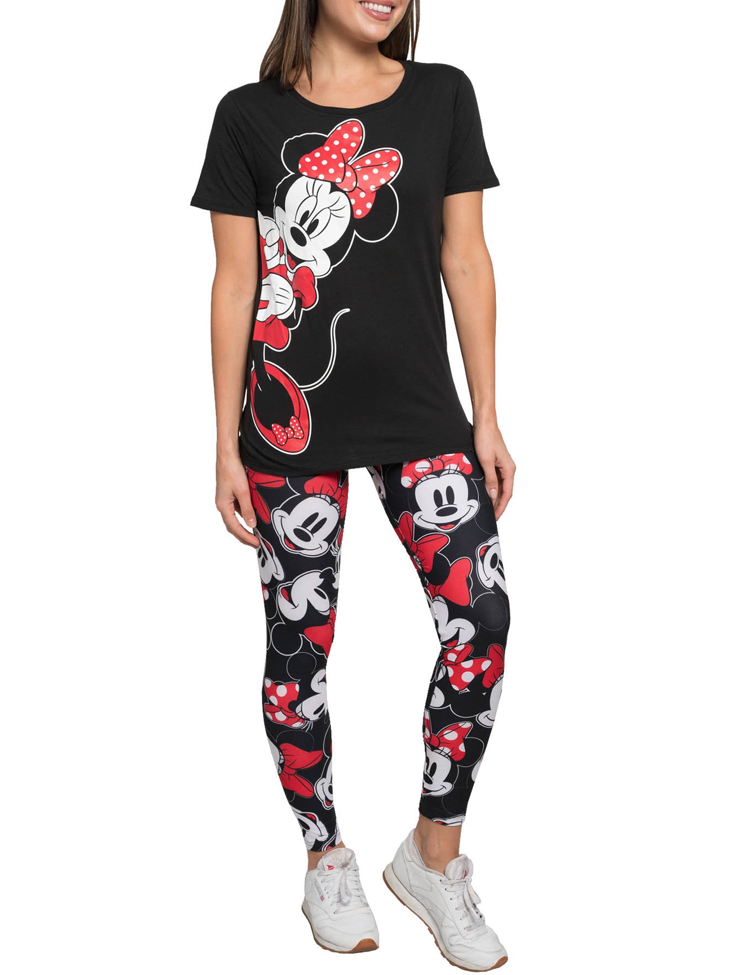 Disney Women's Minnie Mouse T-Shirt & Minnie Red Bow AOP Black Leggings Set