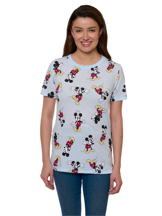Disney Mickey Mouse Expressions T-Shirt All-Over Print Blue Women