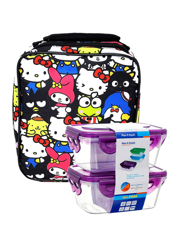 Hello Kitty Lunch Bag Insulated Girls Sanrio w/ 2-Piece Food Container Set