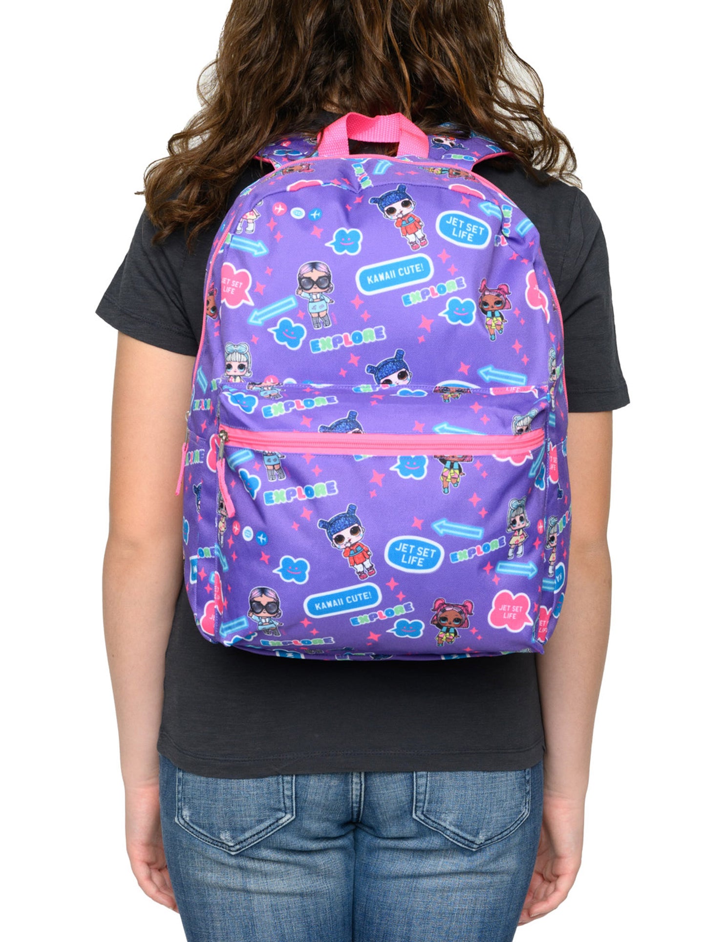 LOL Surprise Backpack 16" Jet Set Kawaii Queen Go-Go Gurl All-Over LOL Purple