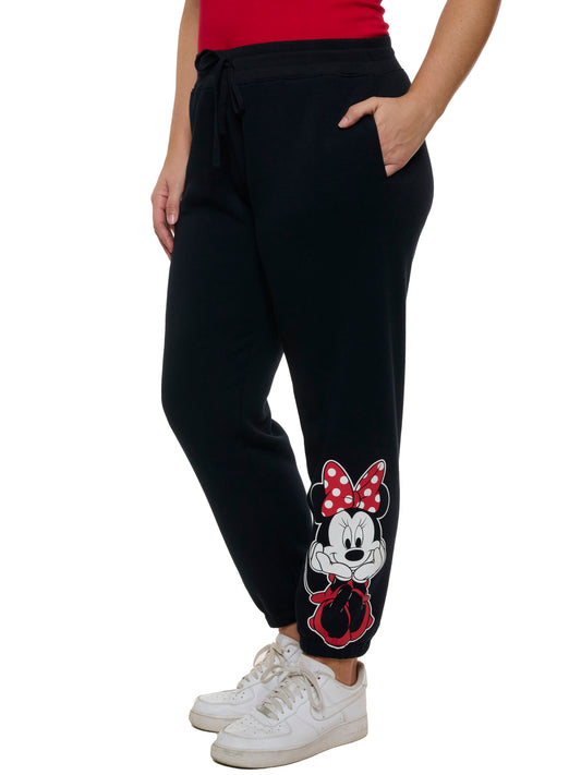 Women's Plus Size Disney Minnie Mouse Jogger Pants Pockets Fleece Black