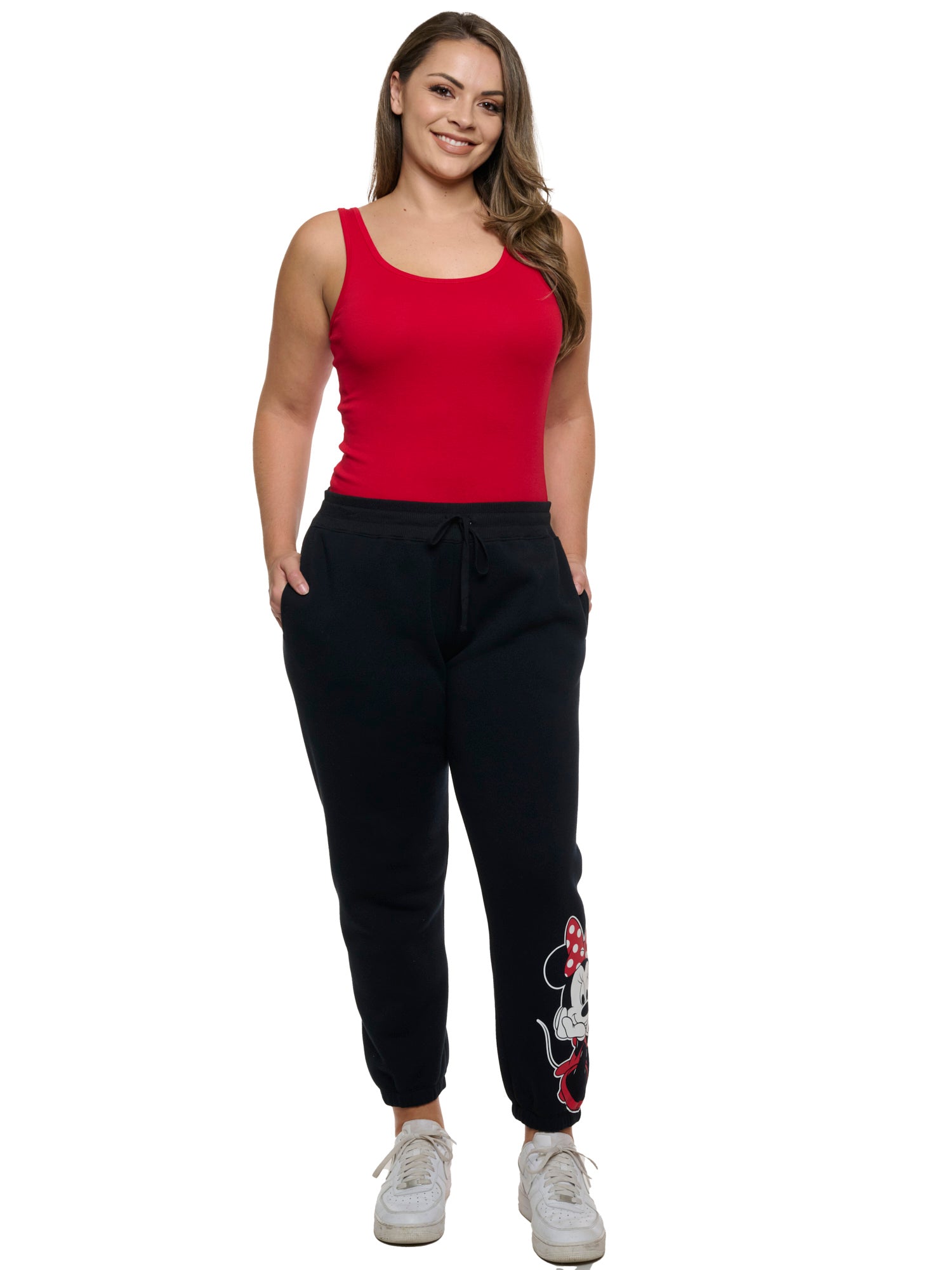 Women s Plus Size Disney Minnie Mouse Jogger Pants Pockets Fleece Blac Open and Clothing