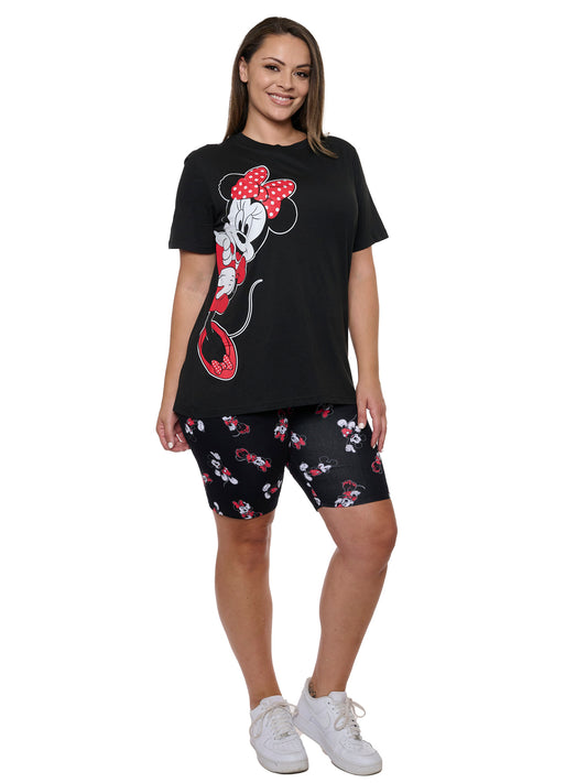 Women's Plus Minnie Mouse Tee & Bike Shorts 2-Piece Set Disney Mickey Black Red