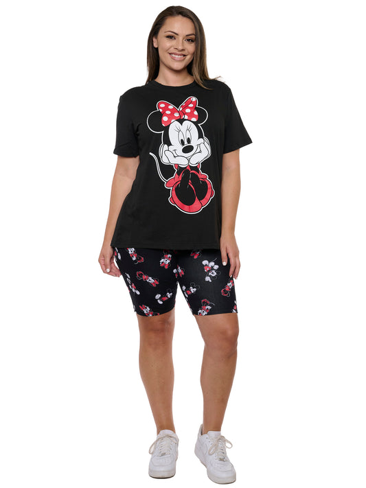 Women's Plus Minnie Mouse T-Shirt & Bike Shorts 2-Piece Set Disney Black Red