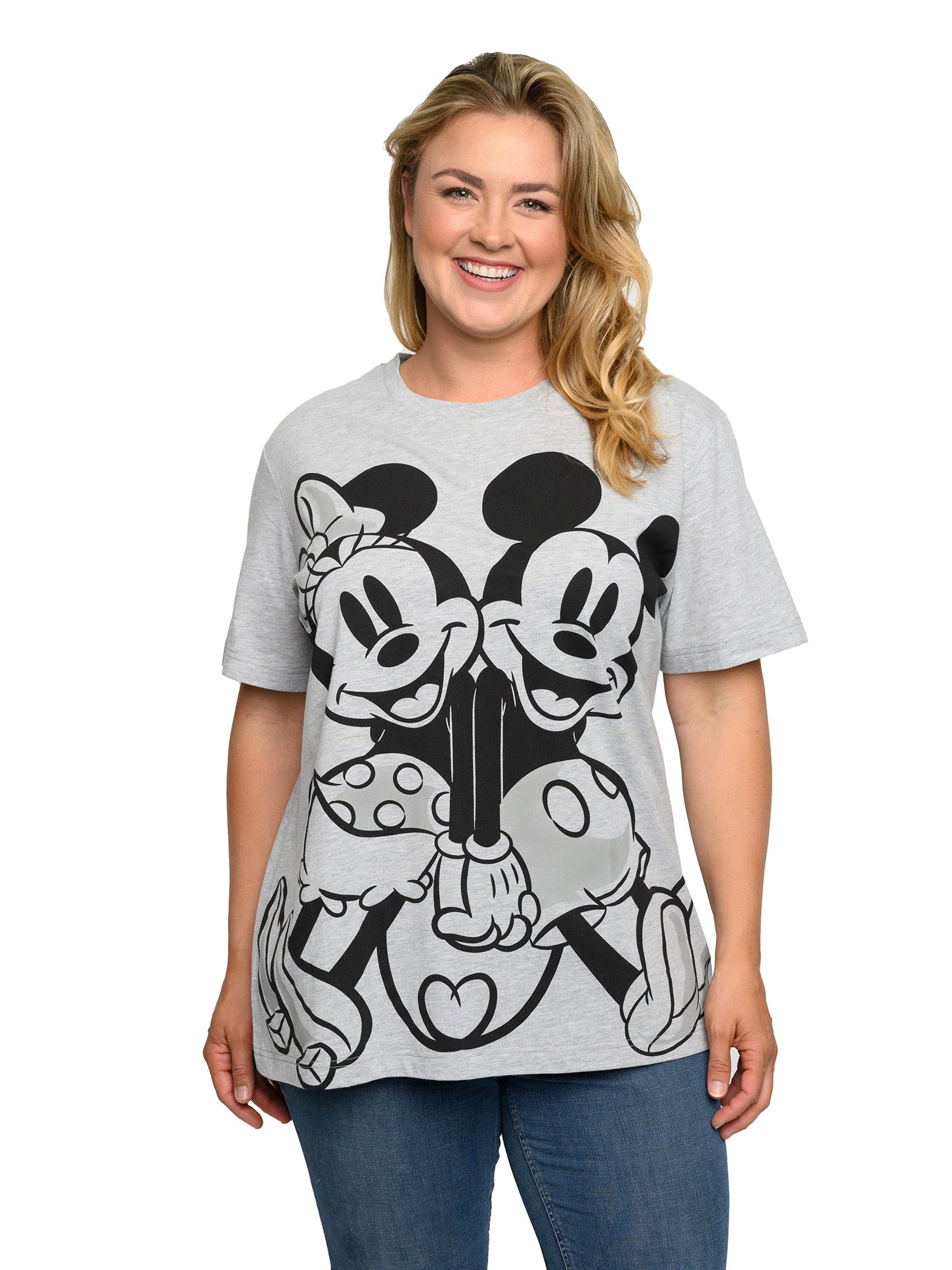 Mickey Minnie Mouse T Shirt Gray Back To Back Women s Plus Size Disn Open and Clothing