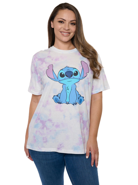 Women's Plus Size Disney Stitch T-Shirt Pastel Tie Dye Short Sleeve White