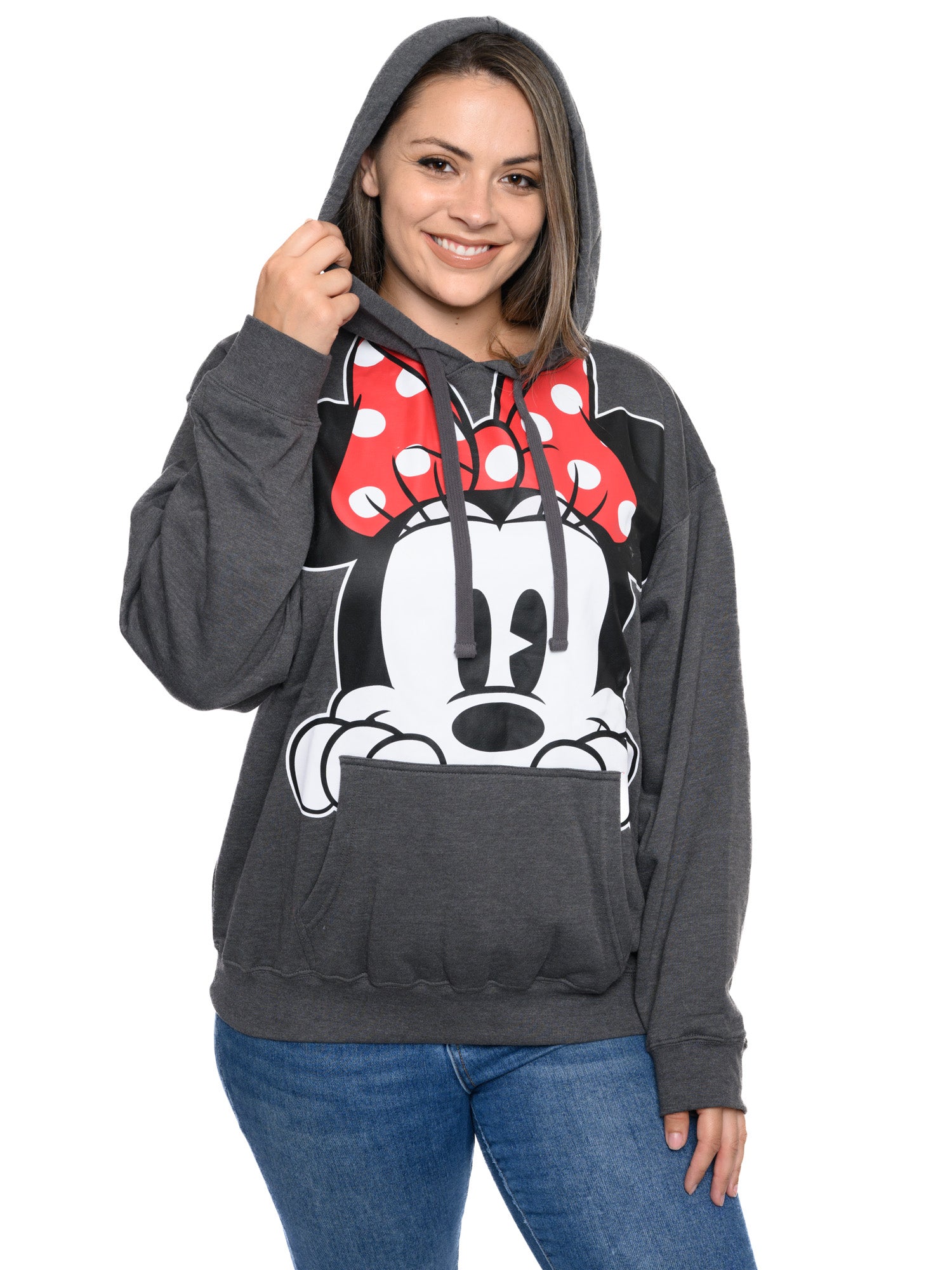 Women s Plus Size Minnie Mouse Pullover Hoodie Sweatshirt Charcoal Red Open and Clothing