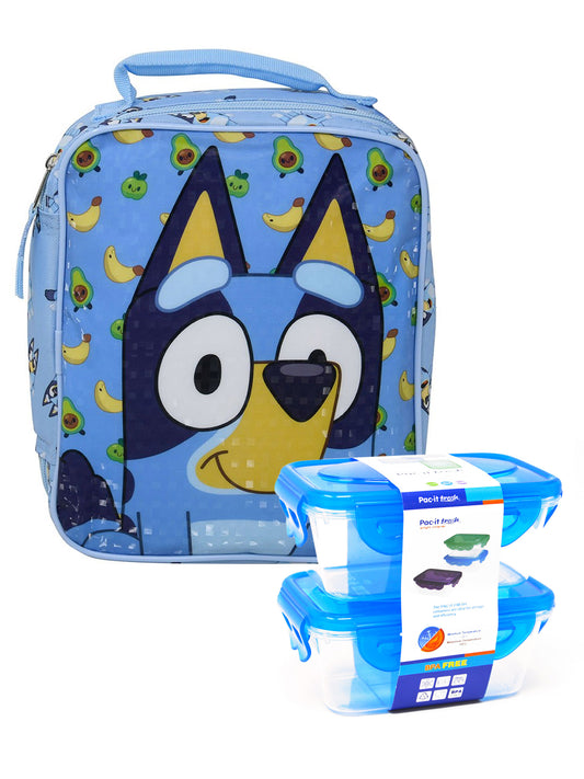 Bluey Insulated Lunch Bag & 2-Piece Food Container Set Boys Girls Reusable