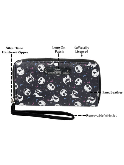 Nightmare Before Christmas Womens Zip Around Wallet All-Over Print Wristlet