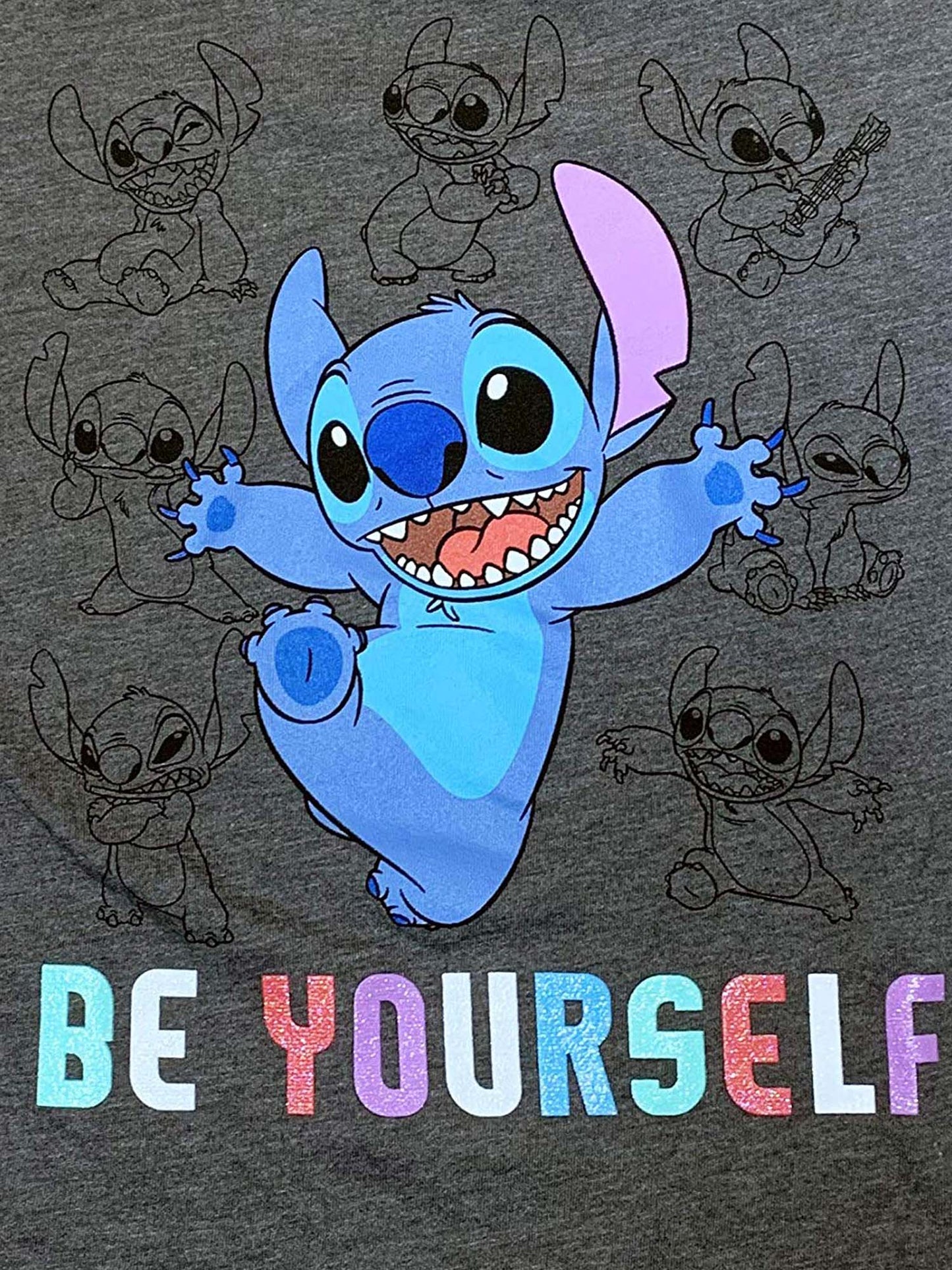 Girls Disney Stitch Be Yourself Short Sleeve T-Shirt Dancing Charcoal Medium