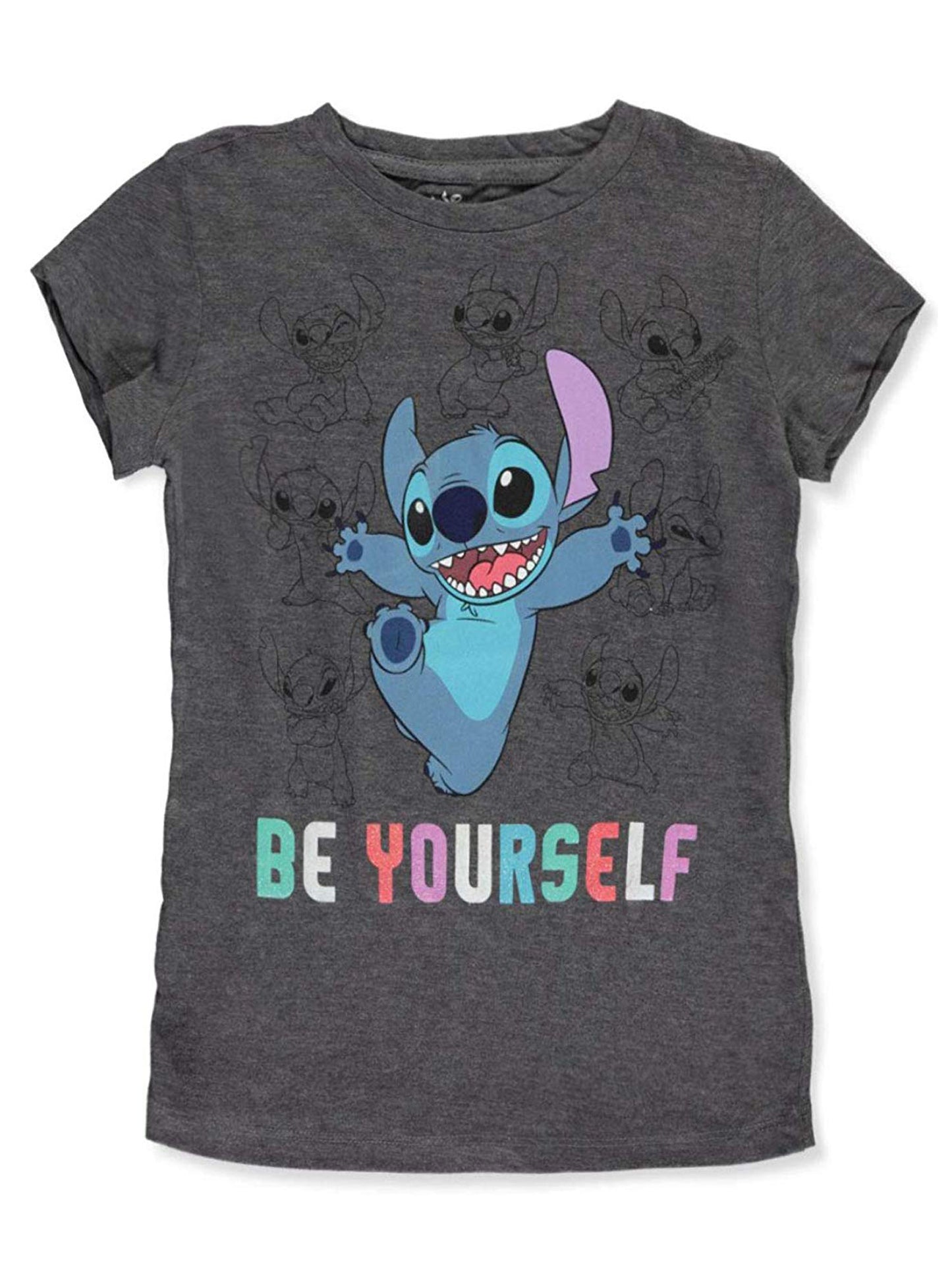 Girls Disney Stitch Be Yourself Short Sleeve T-Shirt Dancing Charcoal Medium