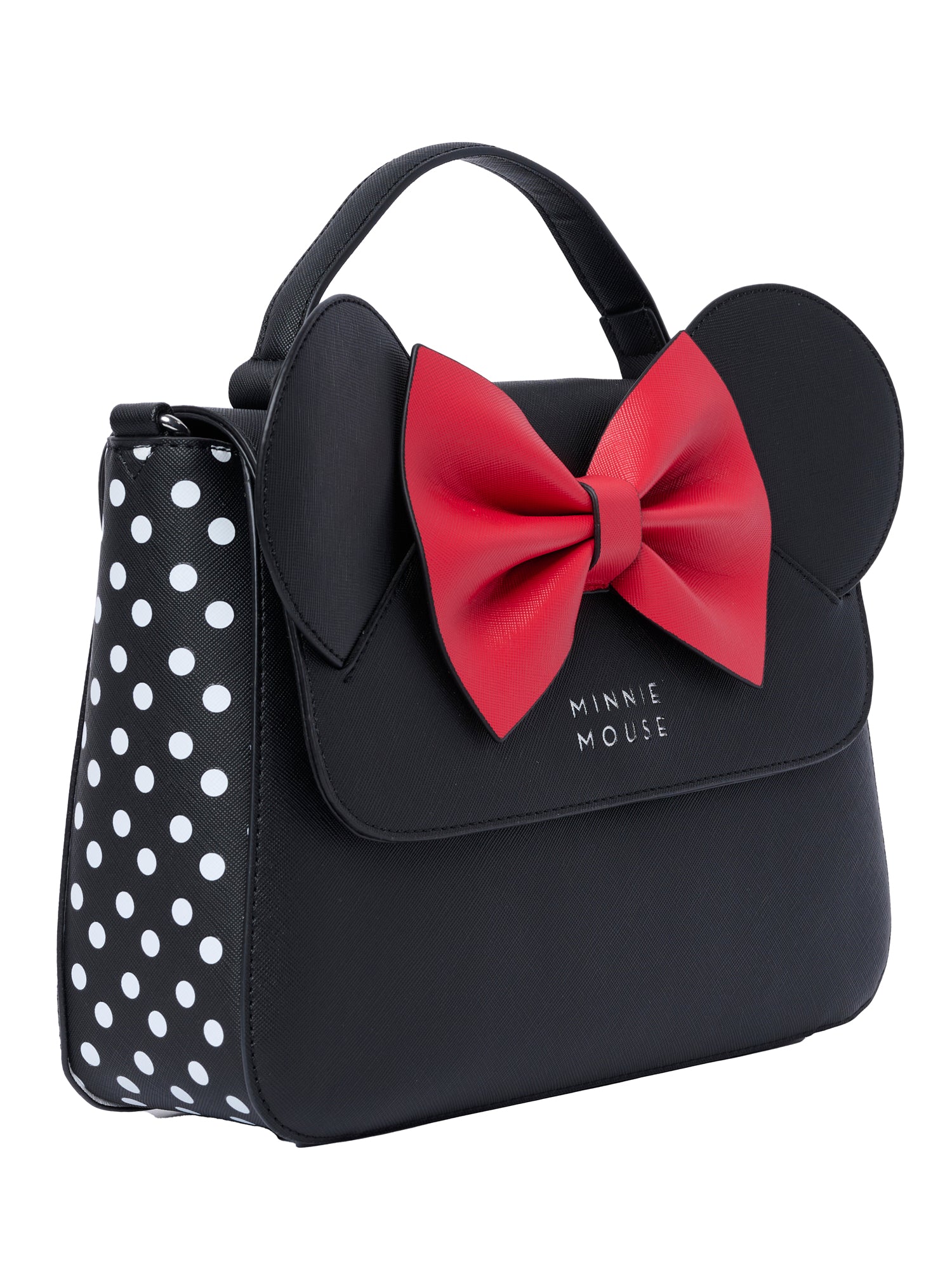 Loungefly X Disney Minnie Mouse Crossbody Purse With Ears And Bow Open and Clothing