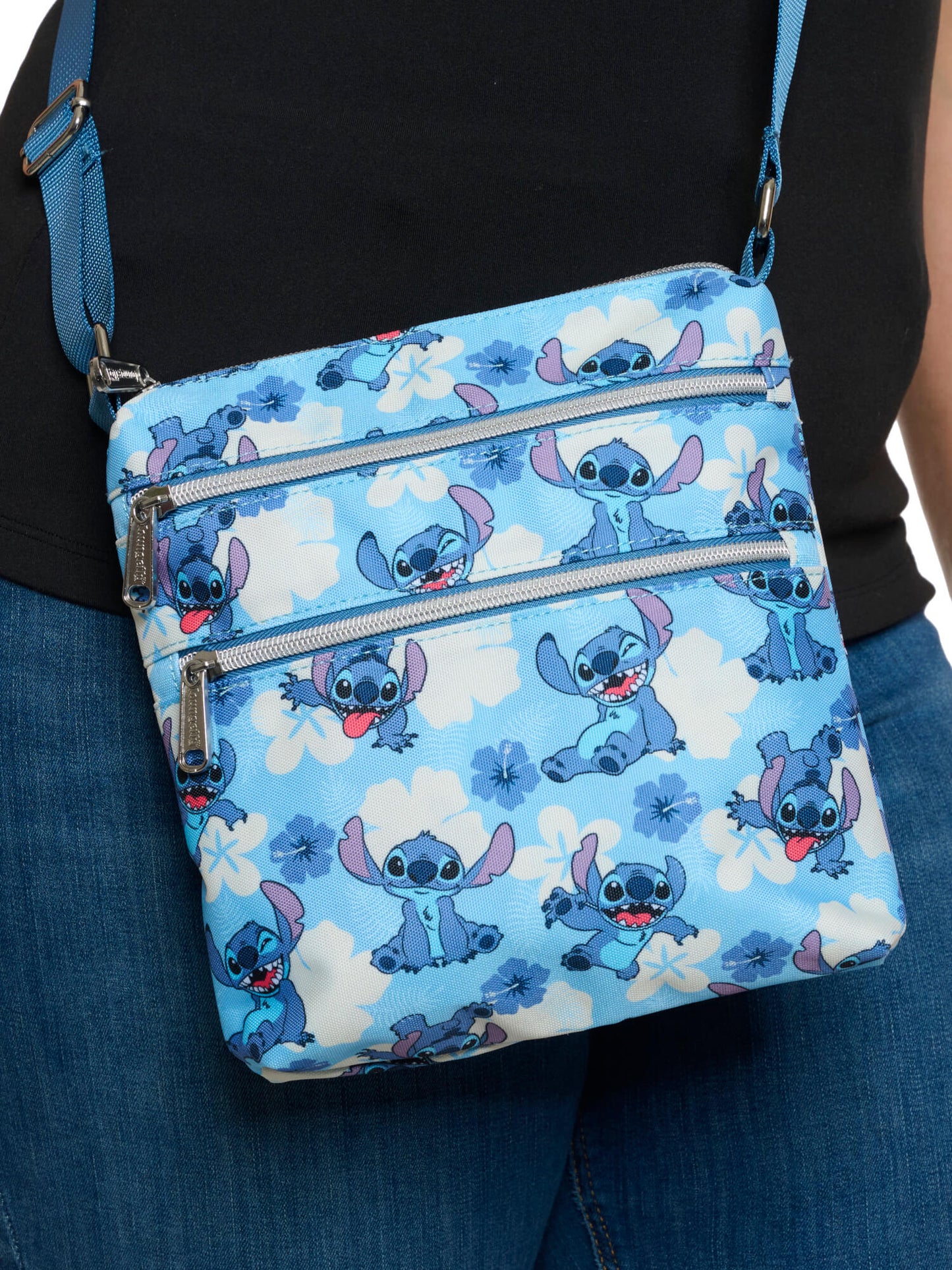 Loungefly x Disney Stitch Passport Crossbody Bag Blue All-Over Print