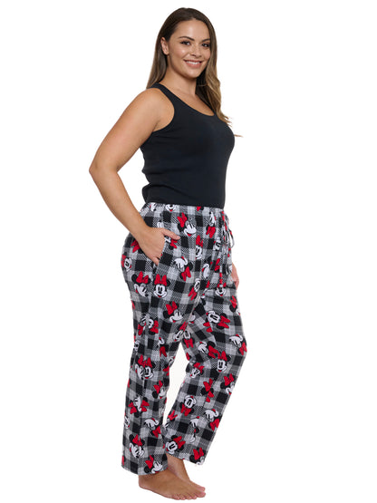 Womens Plus Size Minnie Mouse Pajama Pants Plaid Red Black Disney