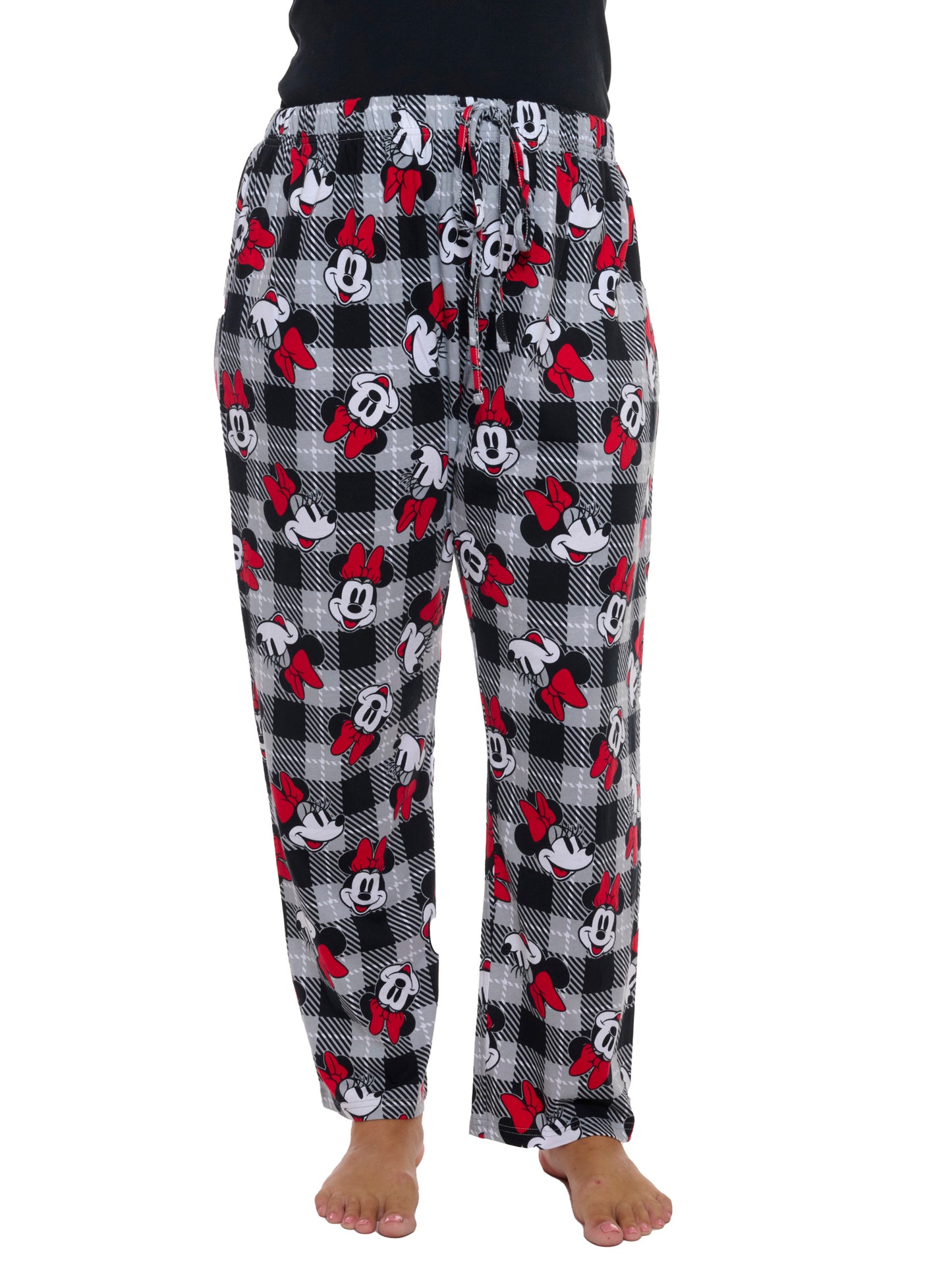 Womens Plus Size Minnie Mouse Pajama Pants Plaid Red Black Disney