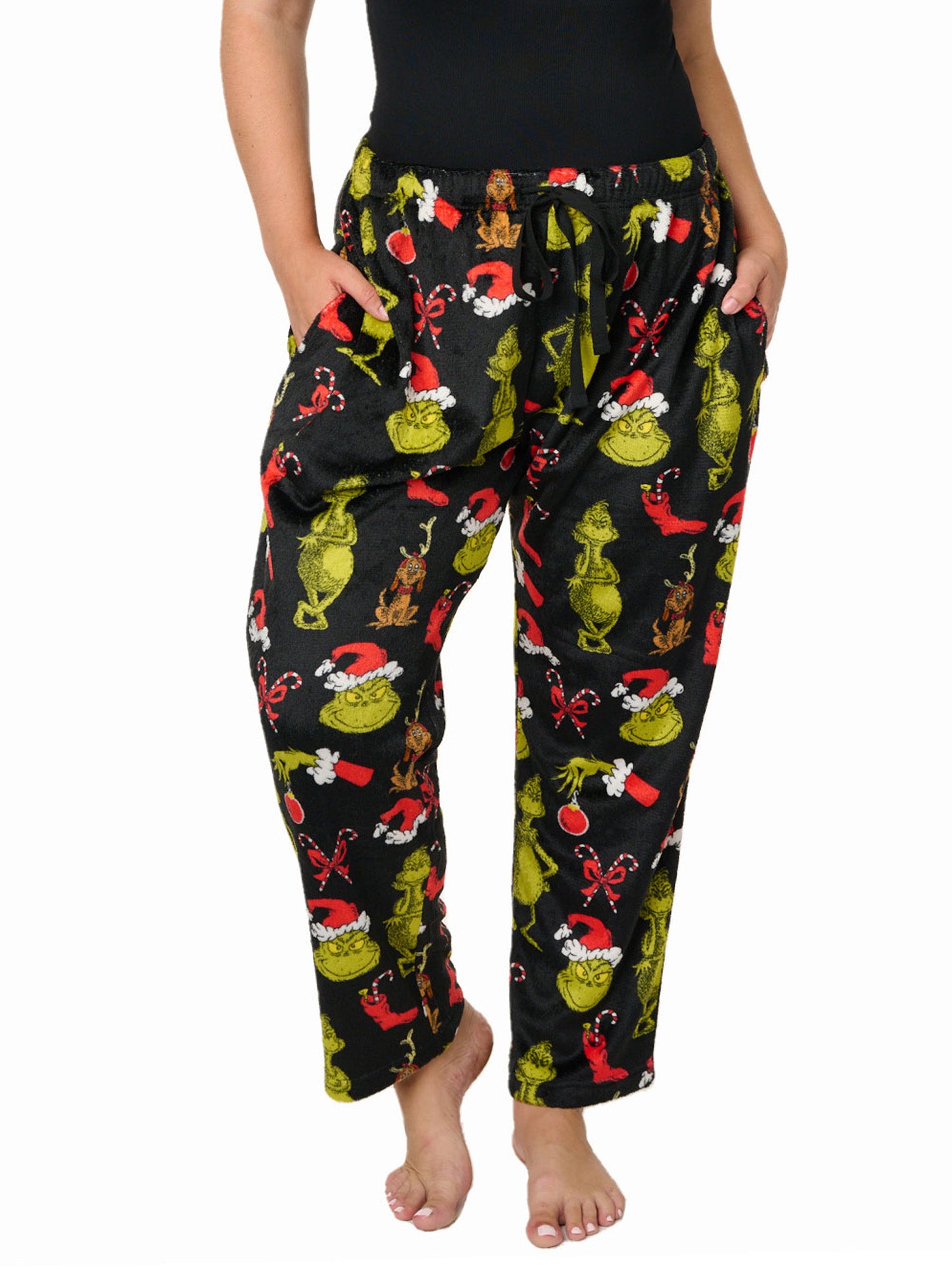 Women s Plus Size The Grinch T Shirt Pant Plush Pajama Set Dr Seuss Christmas